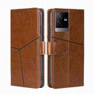 For vivo T2x 5G/Y73t/iQOO Z6x Geometric Stitching Horizontal Flip Leather Phone Case(Light Brown) - 1