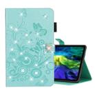 For iPad Pro 11 (2020) Diamond Encrusted Butterflies Embossing Pattern Horizontal Flip Leather Tablet Case with Holder & Card Slot(Green) - 1