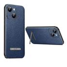 For iPhone 14 SULADA Famous Artisan Series Litchi Leather PC + TPU Phone Case(Blue) - 1