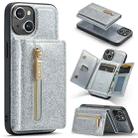 For iPhone 14 DG.MING M3 Series Glitter Powder Card Bag Leather Case(Silver) - 1