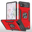 For Google Pixel 6A Magnetic Armor Shockproof TPU + PC Phone Case with Metal Ring Holder(Red) - 1