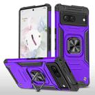 For Google Pixel 7 Magnetic Armor Shockproof TPU + PC Phone Case with Metal Ring Holder(Purple) - 1