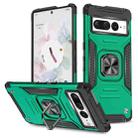 For Google Pixel 7 Pro Magnetic Armor Shockproof TPU + PC Phone Case with Metal Ring Holder(Dark Green) - 1