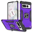 For Google Pixel 7 Pro Magnetic Armor Shockproof TPU + PC Phone Case with Metal Ring Holder(Purple) - 1