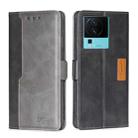 For vivo iQOO Neo7 Contrast Color Side Buckle Leather Phone Case(Black+Grey) - 1