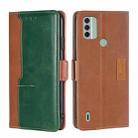 For Nokia C31 Contrast Color Side Buckle Leather Phone Case(Light Brown+Green) - 1