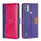 For Nokia C31 Contrast Color Side Buckle Leather Phone Case(Purple+Rose Red) - 1
