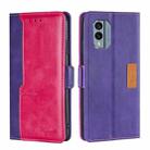 For Nokia X30 5G Contrast Color Side Buckle Leather Phone Case(Purple+Rose Red) - 1