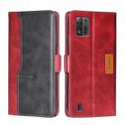 For ZTE Blade A52 Lite Contrast Color Side Buckle Leather Phone Case(Red+Black) - 1