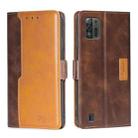 For ZTE Blade A52 Lite Contrast Color Side Buckle Leather Phone Case(Dark Brown+Gold) - 1