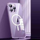 For iPhone 14 Pro MagSafe Spring Buckle Metal Transparent Phone Case with Lens Protection(Dark Purple) - 1