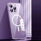 For iPhone 14 Pro Max MagSafe Spring Buckle Metal Transparent Phone Case with Lens Protection(Dark Purple) - 1