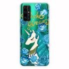 For Huawei Honor 30S Shockproof Painted Transparent TPU Protective Case(Blue Flower Unicorn) - 1