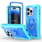 For iPhone 14 Pro Max Two-color Ring Holder Phone Case(Mint Green + Blue) - 1