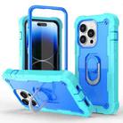 For iPhone 14 Pro Two-color Ring Holder Phone Case(Mint Green + Blue) - 1