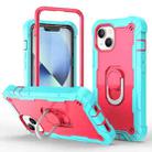 For iPhone 14 Two-color Ring Holder Phone Case(Mint Green + Rose Red) - 1