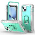 For iPhone 14 Two-color Ring Holder Phone Case(Grey White + Mint Green) - 1