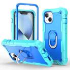 For iPhone 14 Plus Two-color Ring Holder Phone Case(Mint Green + Blue) - 1