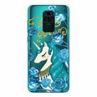 For Xiaomi Redmi Note 9 Shockproof Painted Transparent TPU Protective Case(Blue Flower Unicorn) - 1