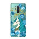 For OnePlus 8 Pro Shockproof Painted Transparent TPU Protective Case(Blue Flower Unicorn) - 1