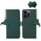 For iPhone 13 Pro Genuine Leather Magnetic RFID Leather Phone Case(Green) - 1