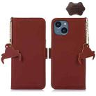 For iPhone 13 Genuine Leather Magnetic RFID Leather Phone Case(Coffee) - 1
