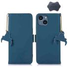 For iPhone 14 Plus Genuine Leather Magnetic RFID Leather Phone Case(Blue) - 1