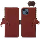 For iPhone 14 Plus Genuine Leather Magnetic RFID Leather Phone Case(Coffee) - 1