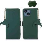 For iPhone 14 Plus Genuine Leather Magnetic RFID Leather Phone Case(Green) - 1