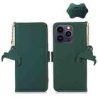 For iPhone 14 Pro Max Genuine Leather Magnetic RFID Leather Phone Case(Green) - 1