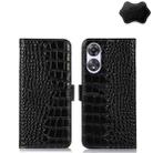 For OPPO A58 Crocodile Top Layer Cowhide Leather Phone Case(Black) - 1