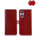 For OPPO A58 Crocodile Top Layer Cowhide Leather Phone Case(Red) - 1
