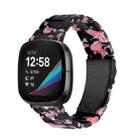 For Fitbit Versa 4 / Sense 2 Universal Resin Watch Band(Black Pink Flower) - 1
