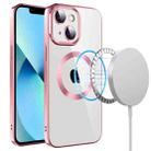 For iPhone 13 Electroplating MagSafe TPU Phone Case with Lens Film(Pink) - 1