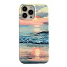 For iPhone 14 Pro Max 2 in 1 Detachable Oil Painting Sea Pattern Phone Case(Yellow Pink) - 1