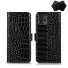 For Motorola Moto G72 Magnetic Crocodile Texture Genuine Leather RFID Phone Case(Black) - 1