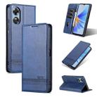For OPPO A17 AZNS Magnetic Calf Texture Flip Leather Phone Case(Dark Blue) - 1