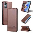 For OPPO A17 AZNS Magnetic Calf Texture Flip Leather Phone Case(Dark Brown) - 1