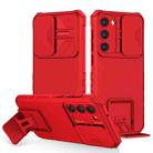 For Samsung Galaxy S23 5G Stereoscopic Holder Sliding Camshield Phone Case(Red) - 1