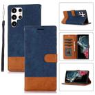 For Samsung Galaxy S22 Ultra 5G Splicing Leather Phone Case(Dark Blue) - 1