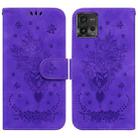 For Motorola Moto G72 Butterfly Rose Embossed Leather Phone Case(Purple) - 1