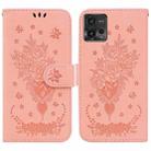 For Motorola Moto G72 Butterfly Rose Embossed Leather Phone Case(Pink) - 1