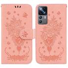 For Xiaomi 12T Pro Butterfly Rose Embossed Leather Phone Case(Pink) - 1