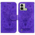 For Tecno Pop 6 Fingerprint Butterfly Rose Embossed Leather Phone Case(Purple) - 1