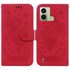 For Tecno Pop 6 Fingerprint Butterfly Rose Embossed Leather Phone Case(Red) - 1