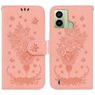 For Tecno Pop 6 Fingerprint Butterfly Rose Embossed Leather Phone Case(Pink) - 1