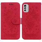 For Nokia G60 Butterfly Rose Embossed Leather Phone Case(Red) - 1