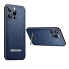 For iPhone 14 SULADA Invisible Bracket Leather Back Cover Phone Case(Blue) - 1