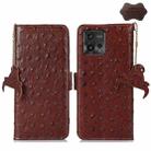 For Motorola Moto G72 4G Ostrich Pattern Genuine Leather RFID Phone Case(Coffee) - 1