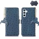 For Samsung Galaxy A54 5G Ostrich Pattern Genuine Leather RFID Phone Case(Blue) - 1